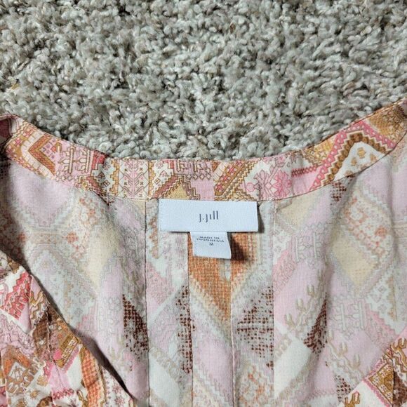 J Jill Top Womens Medium Blouse Button Up Lightweight Geometric V-Neck Long Slv - Picture 2 of 8